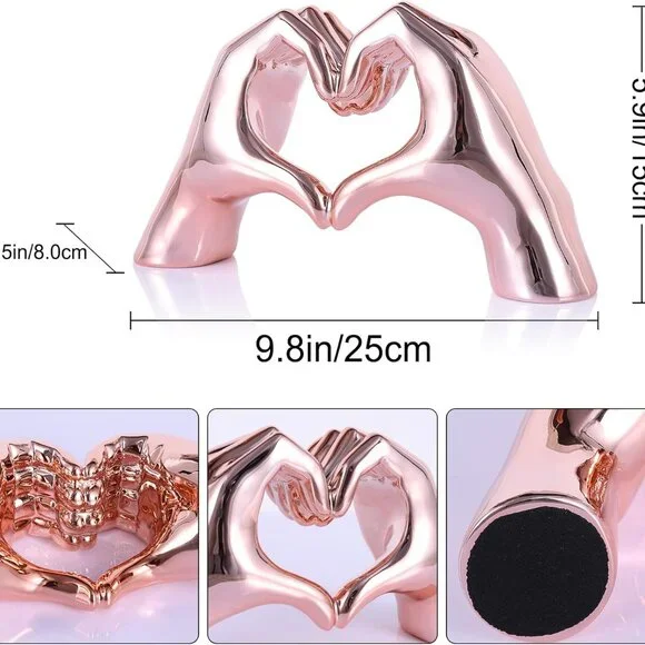 Pink Heart Hands Sculpture Boho Living Room Decor, Aesthetic Shelf Decoration, I - Picture 3 of 8